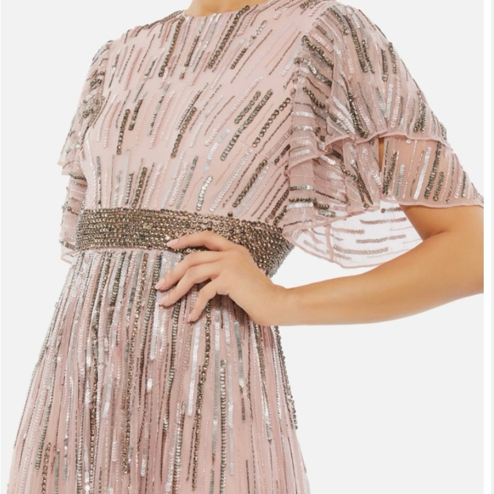 Mac Duggal (304) EMBELLISHED LAYERED SLEEVE GOWN Vintage Rose Size 12 $698
